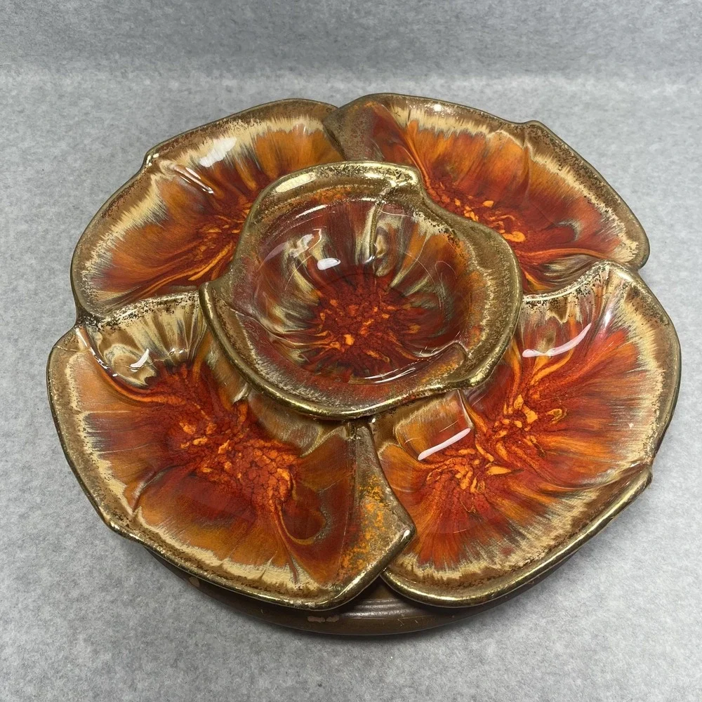 Vtg‎ California Originals Lazy Susan Chip Dip Set USA 146-298 5pc Serving READ